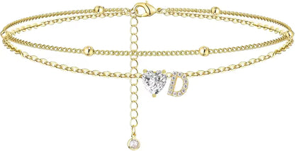 Heart & Initial Layered Anklet