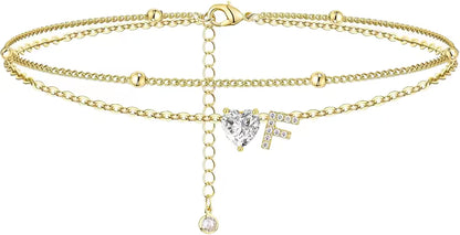 Heart & Initial Layered Anklet
