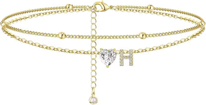Heart & Initial Layered Anklet