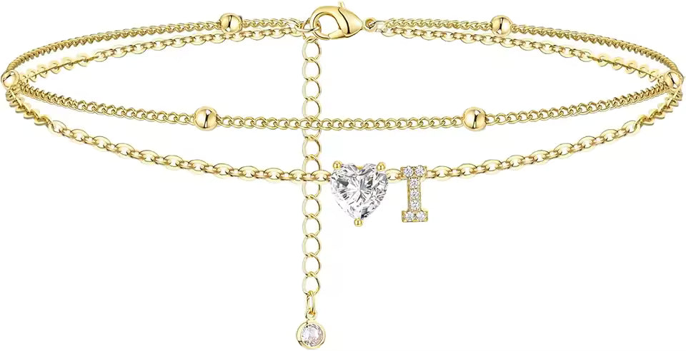 Heart & Initial Layered Anklet