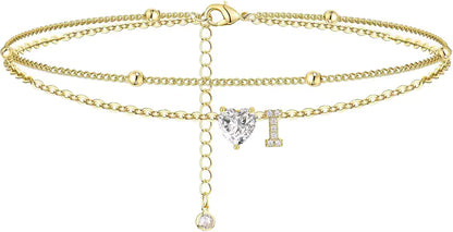 Heart & Initial Layered Anklet
