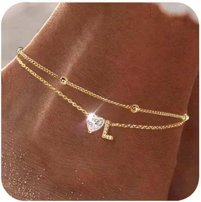 Heart & Initial Layered Anklet