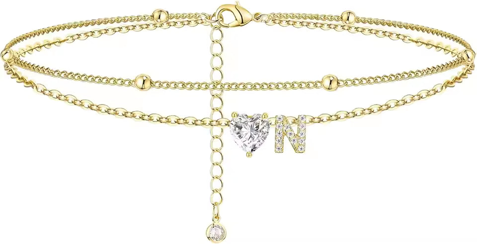 Heart & Initial Layered Anklet