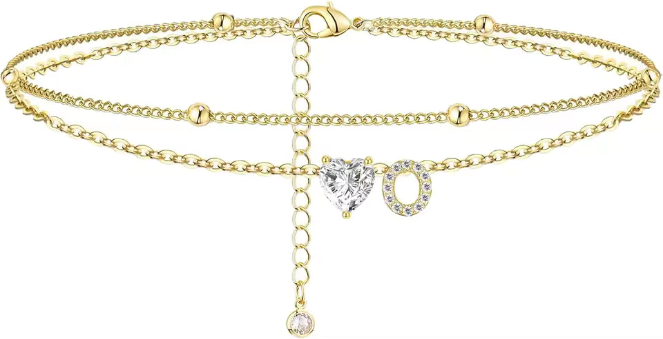 Heart & Initial Layered Anklet