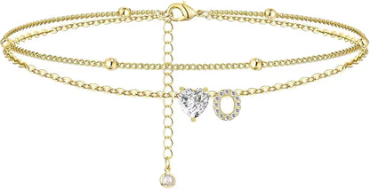 Heart & Initial Layered Anklet
