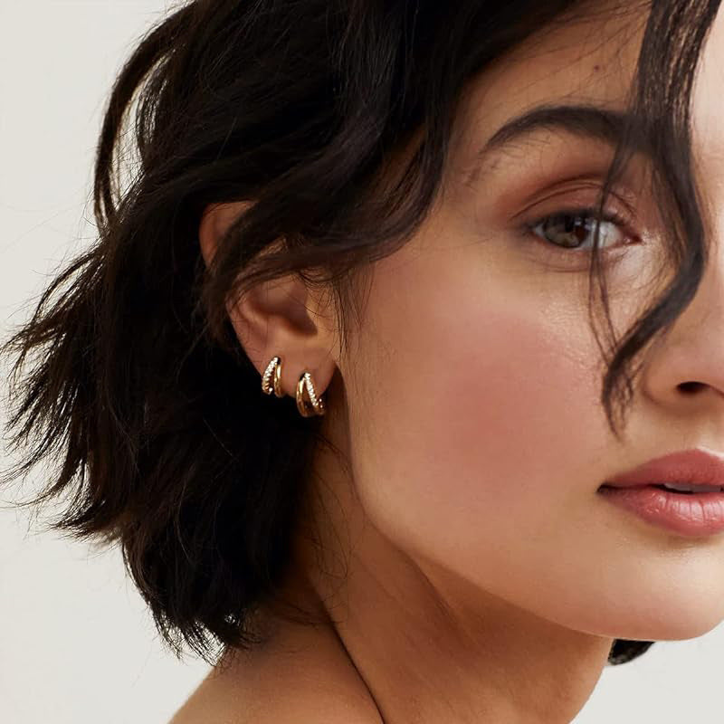 Silver Zircon Double-Layer Earrings