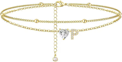 Heart & Initial Layered Anklet