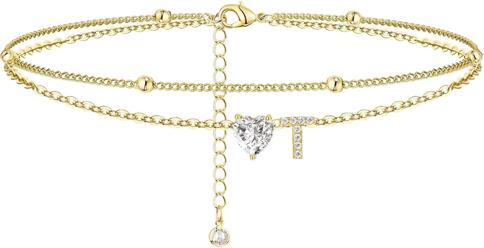 Heart & Initial Layered Anklet