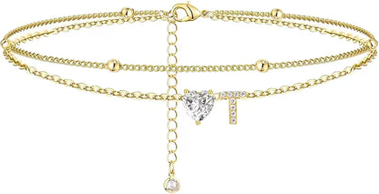 Heart & Initial Layered Anklet