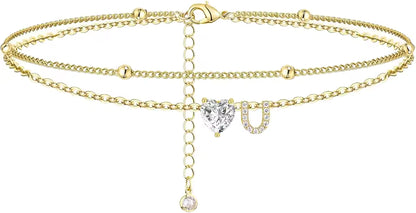 Heart & Initial Layered Anklet