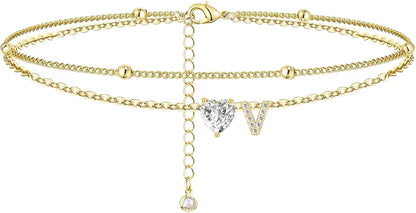 Heart & Initial Layered Anklet