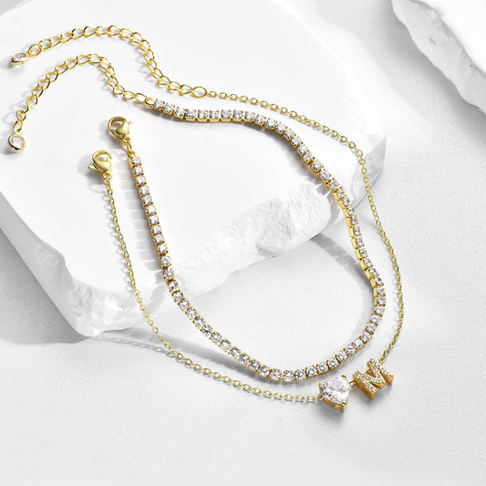 Heart & Initial Layered Anklet