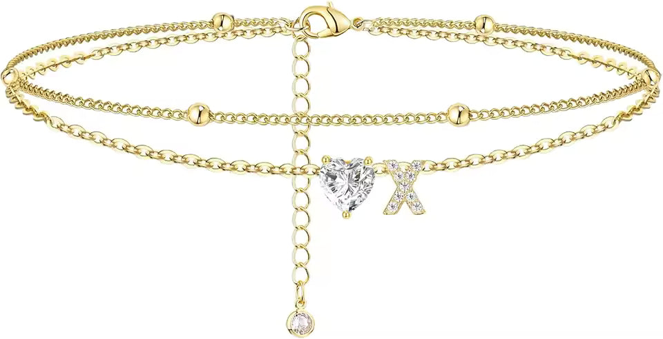 Heart & Initial Layered Anklet