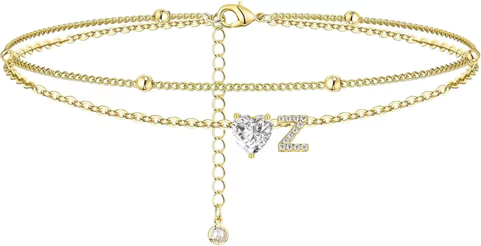 Heart & Initial Layered Anklet