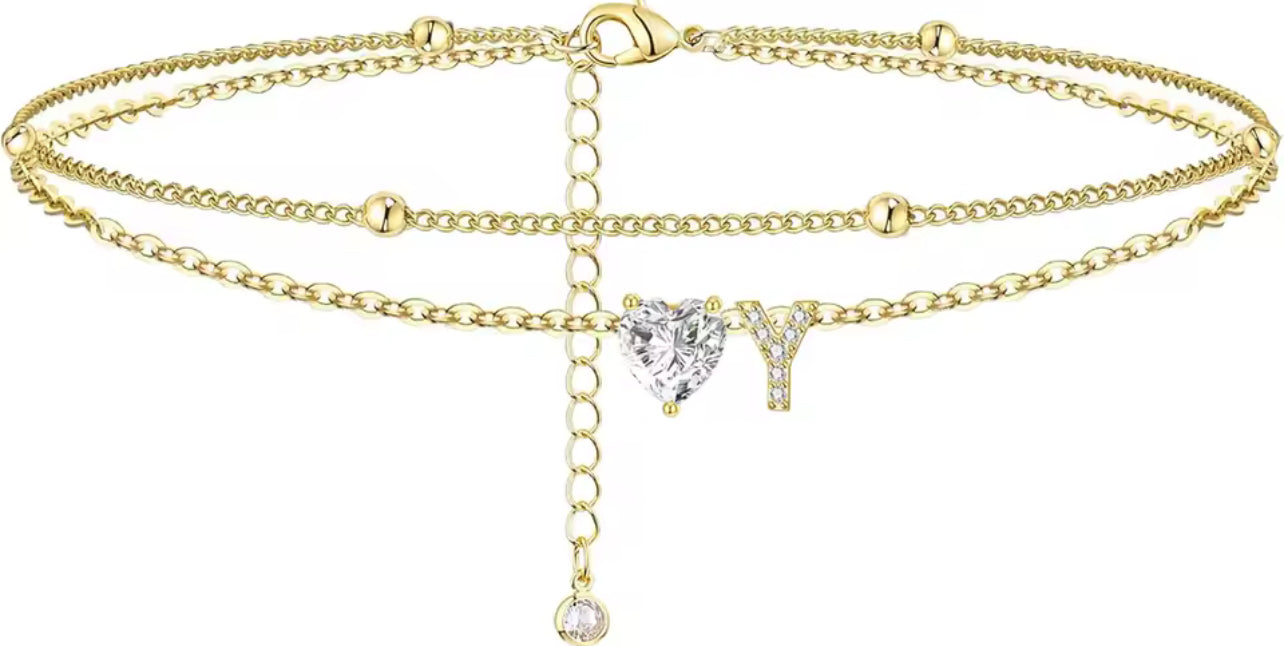 Heart & Initial Layered Anklet