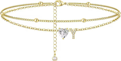 Heart & Initial Layered Anklet