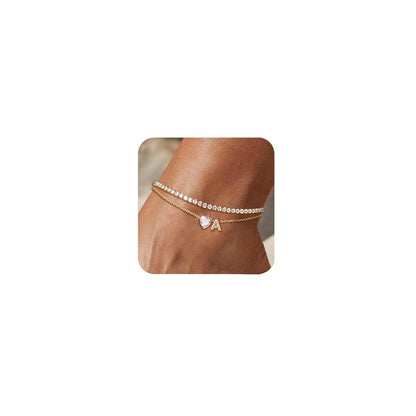 Heart & Initial Layered Anklet