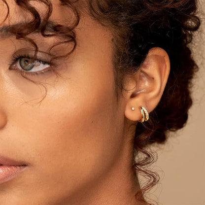 Silver Zircon Double-Layer Earrings