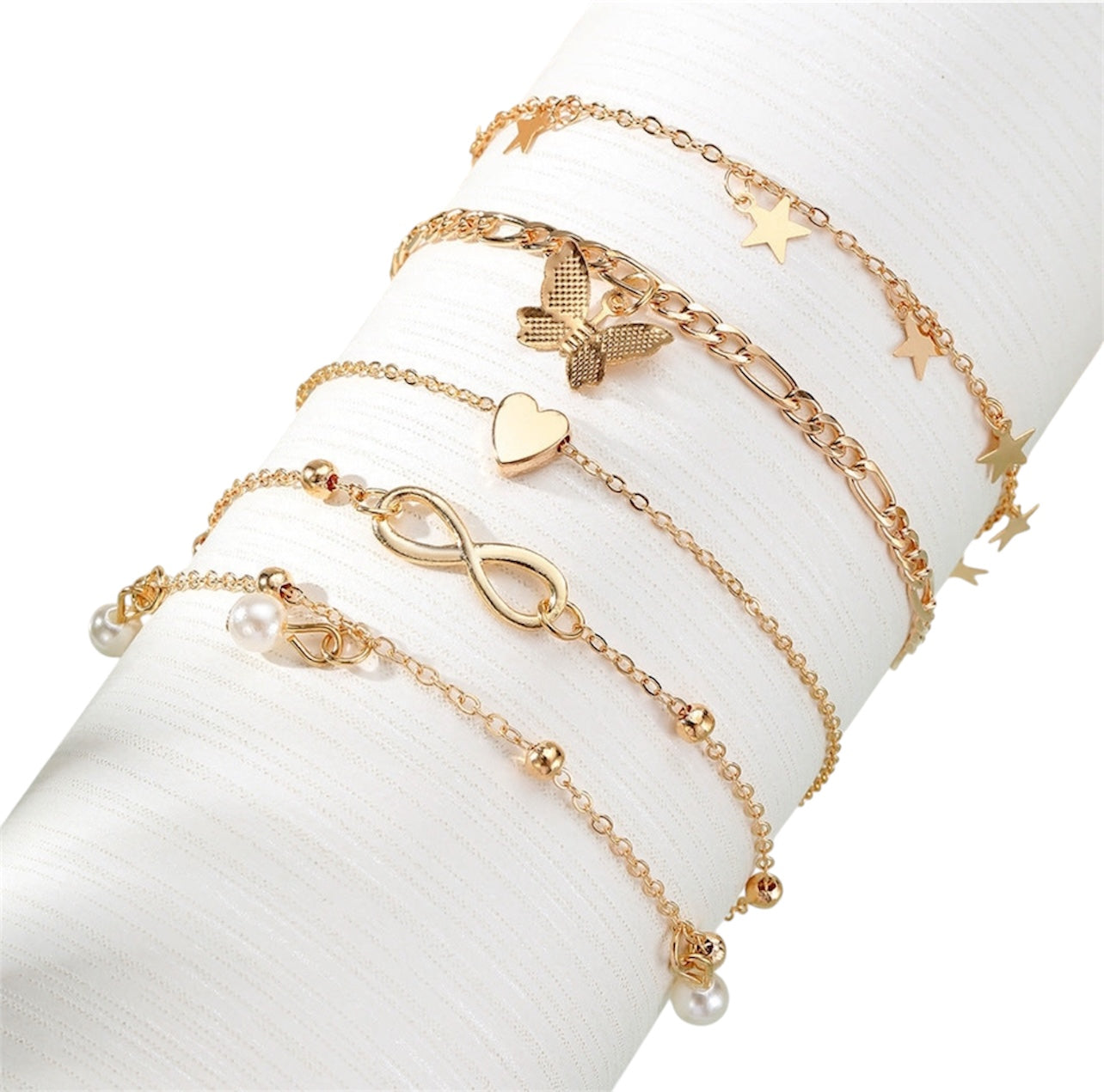 Butterfly Pearl Heart Anklet Set