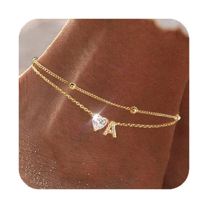 Heart & Initial Layered Anklet
