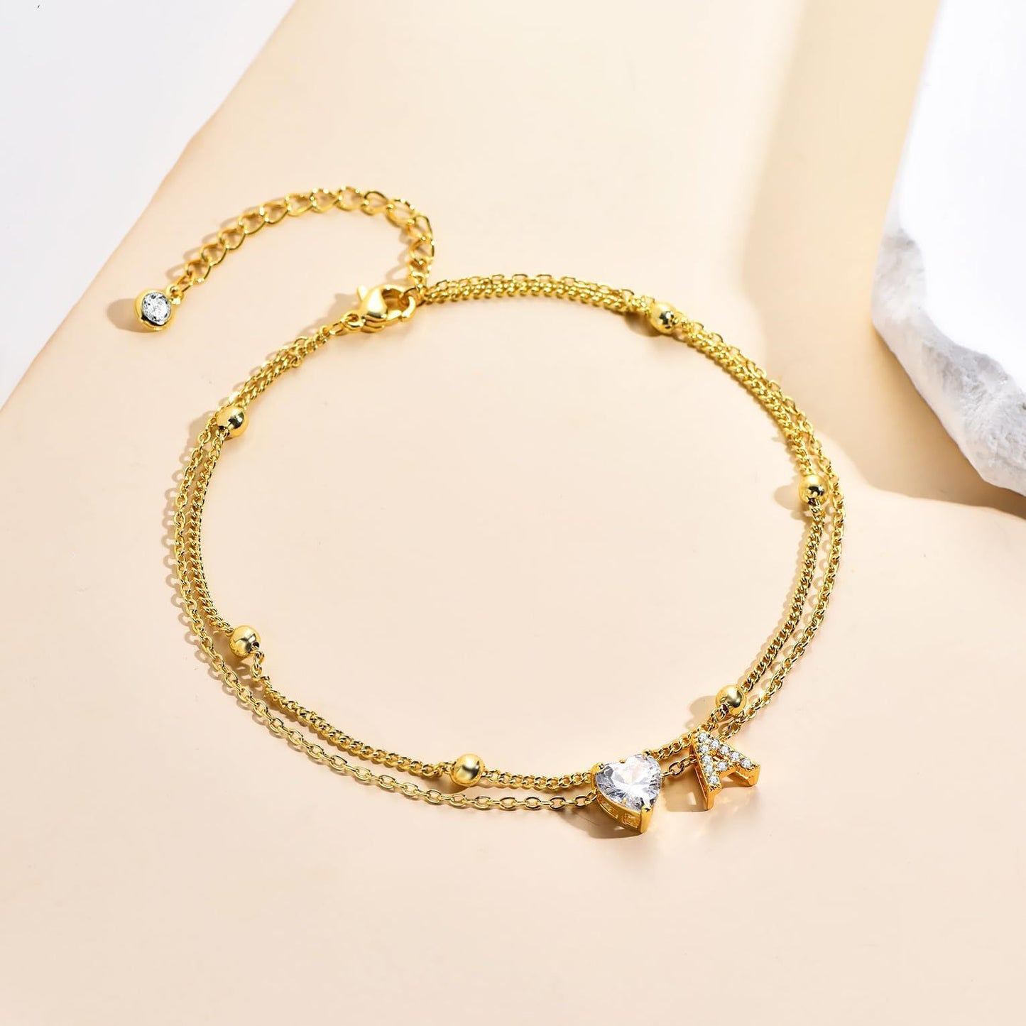 Heart & Initial Layered Anklet