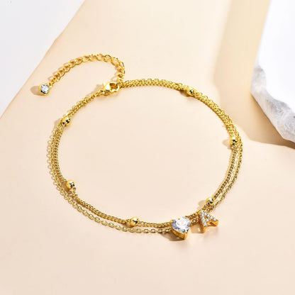 Heart & Initial Layered Anklet