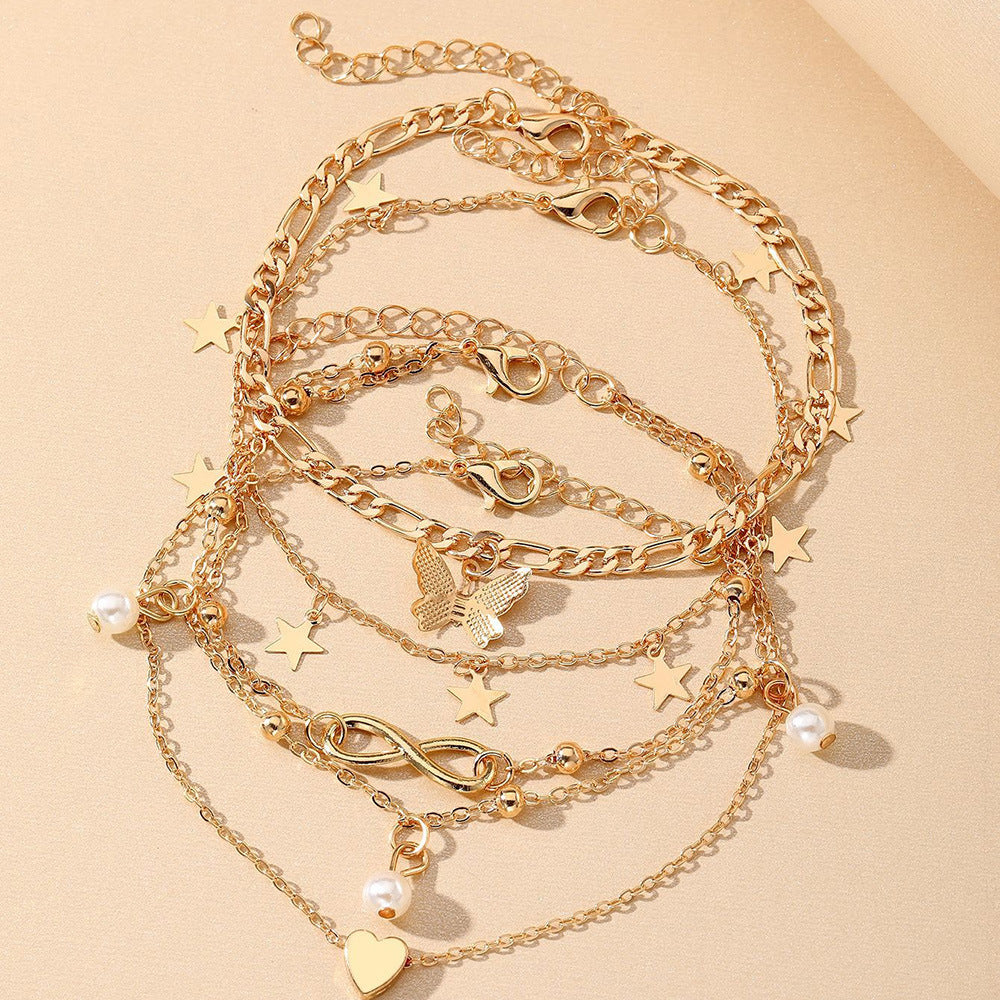 Butterfly Pearl Heart Anklet Set