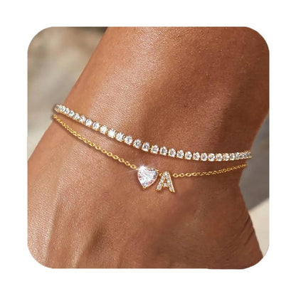 Heart & Initial Layered Anklet